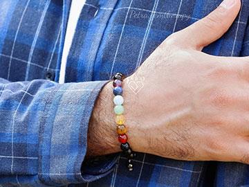 دستبند مردانه ابسیدین و هفت‌چاکرا