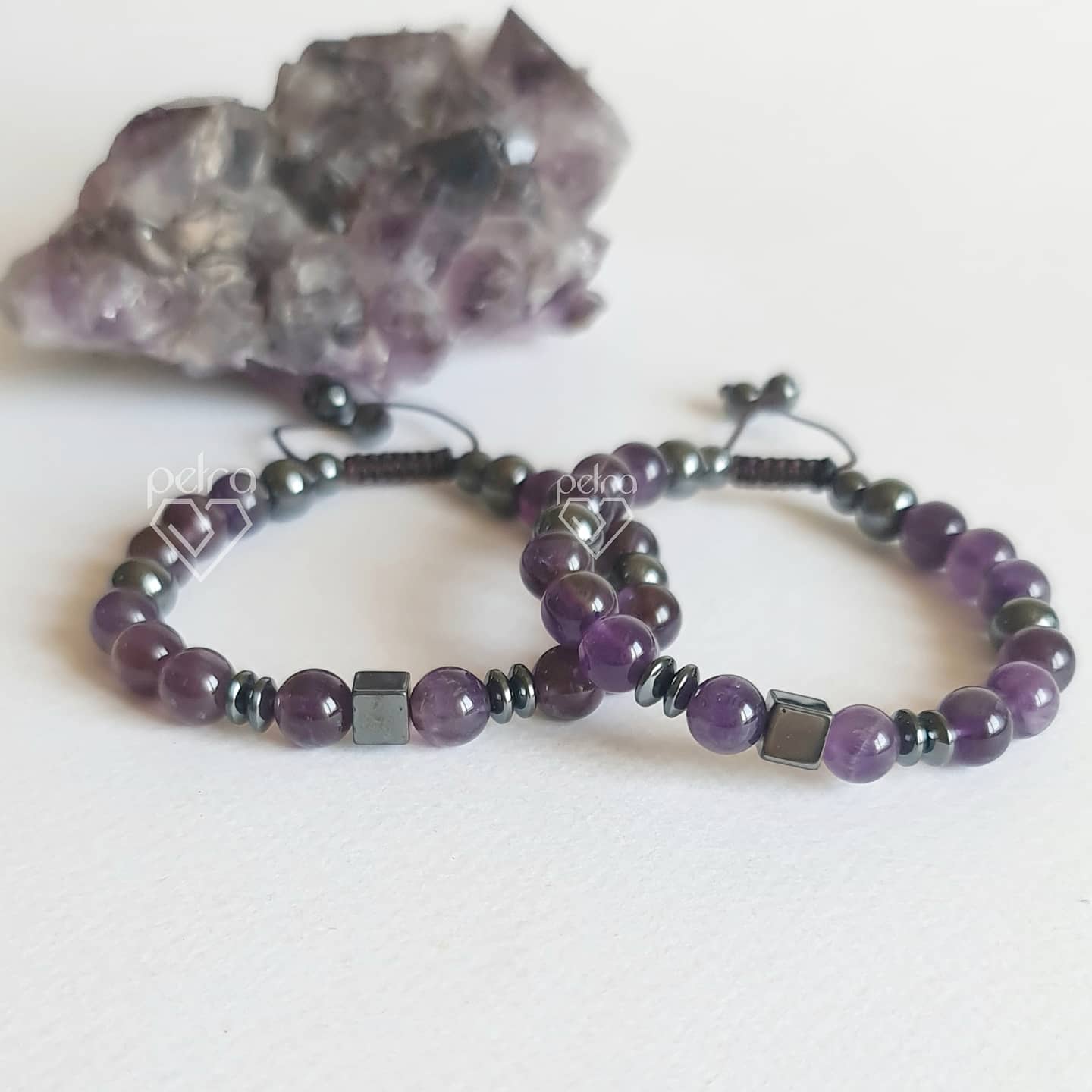 دستبند مردانه ، حدید و آمیتیست 