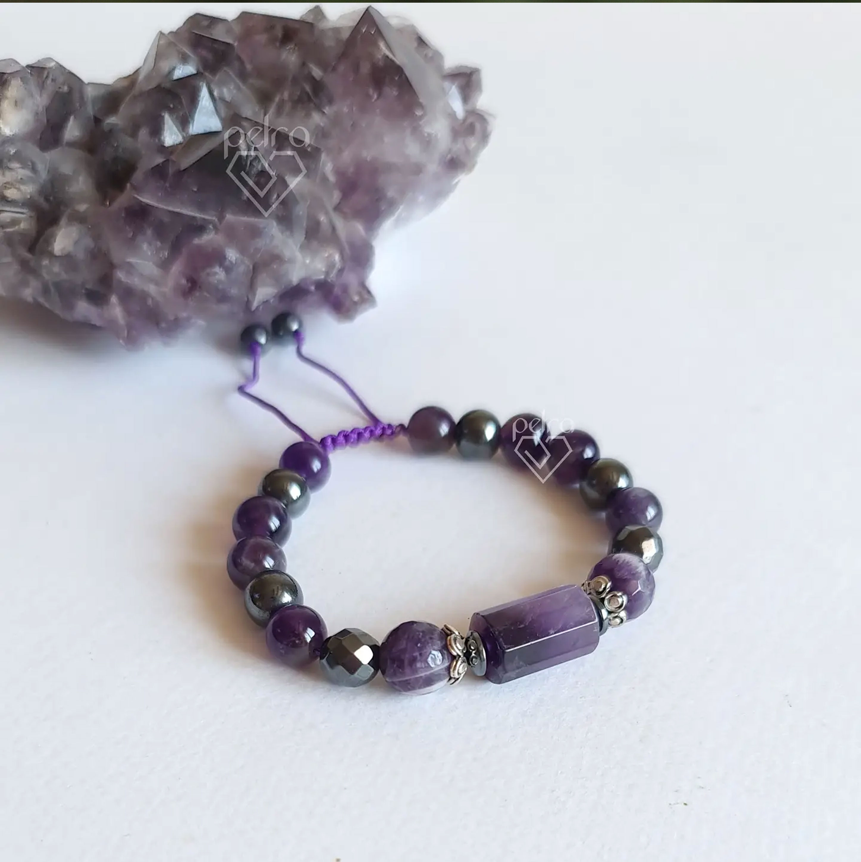 دستبند زنانه حدید و آمیتیست و نقره 