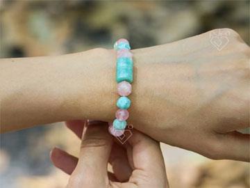 دستبند زنانه رزکوارتز و آمازونیت 