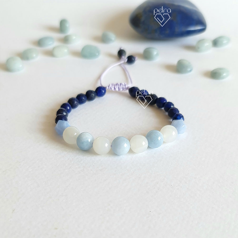  دستبند مون‌استون،آکوامارین و لاجورد