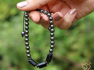 دستبند مردانه و زنانه تورمالین سیاه و حدید 